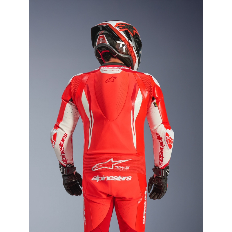 Alpinestars GP TECH V5 ühes tükis mootorratta nahkkombinesoon fluo punane-punane-valge