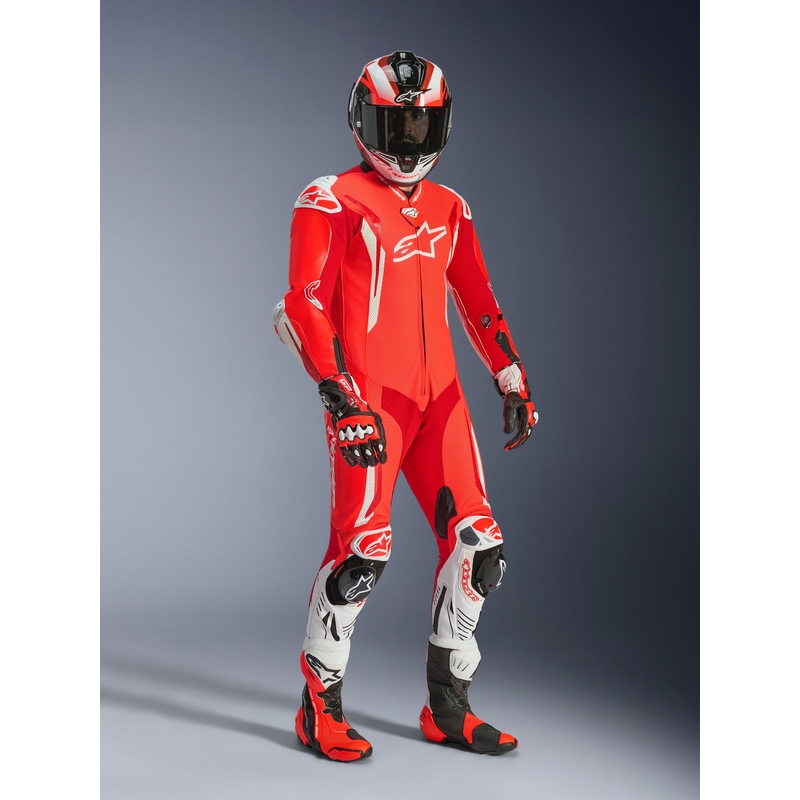 Alpinestars GP TECH V5 ühes tükis mootorratta nahkkombinesoon fluo punane-punane-valge