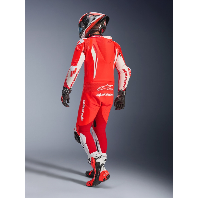 Alpinestars GP TECH V5 ühes tükis mootorratta nahkkombinesoon fluo punane-punane-valge