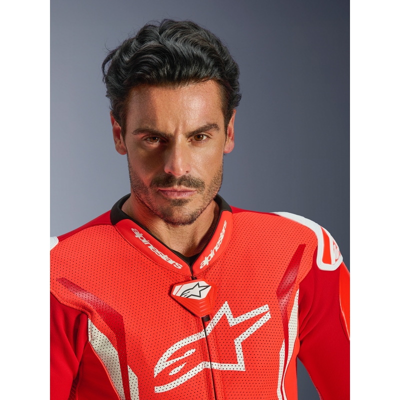 Alpinestars GP TECH V5 ühes tükis mootorratta nahkkombinesoon fluo punane-punane-valge