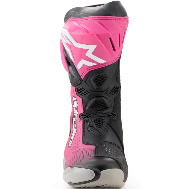 Alpinestars Supertech R mootorrattasaapad must-valge-roosa-kollane