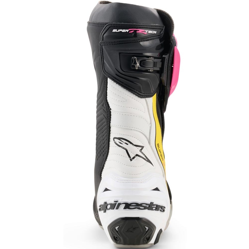 Alpinestars Supertech R mootorrattasaapad must-valge-roosa-kollane