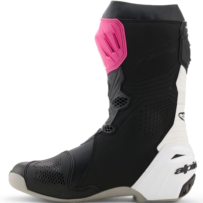 Alpinestars Supertech R mootorrattasaapad must-valge-roosa-kollane
