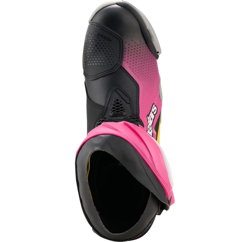 Alpinestars Supertech R mootorrattasaapad must-valge-roosa-kollane