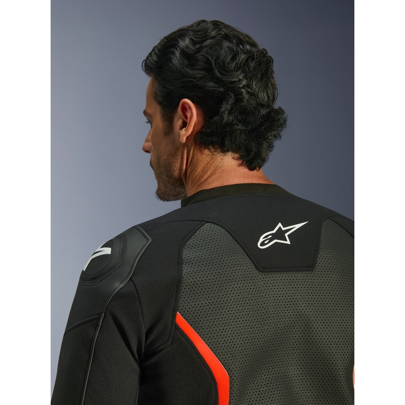 Alpinestars GP Force V2 Airflow nahkjakk must-fluorestseeriv punane-valge