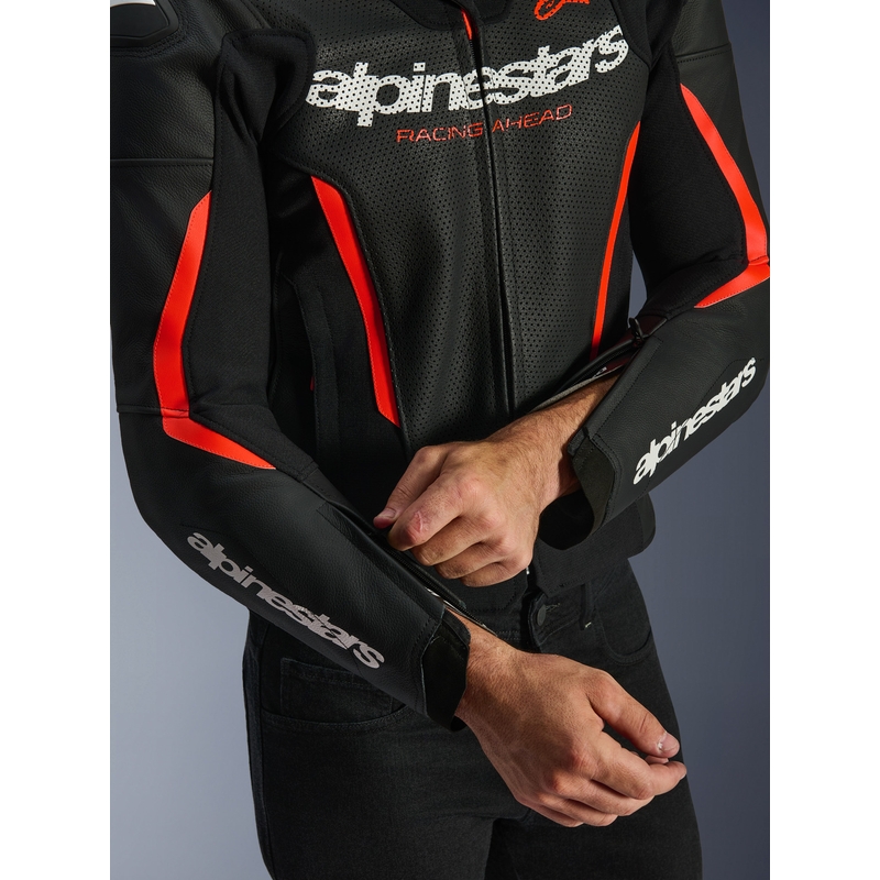 Alpinestars GP Force V2 Airflow nahkjakk must-fluorestseeriv punane-valge
