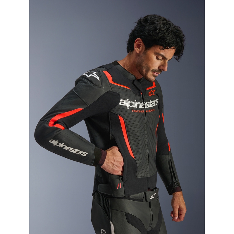 Alpinestars GP Force V2 Airflow nahkjakk must-fluorestseeriv punane-valge