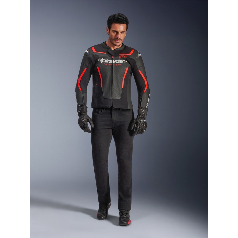 Alpinestars GP Force V2 Airflow nahkjakk must-fluorestseeriv punane-valge