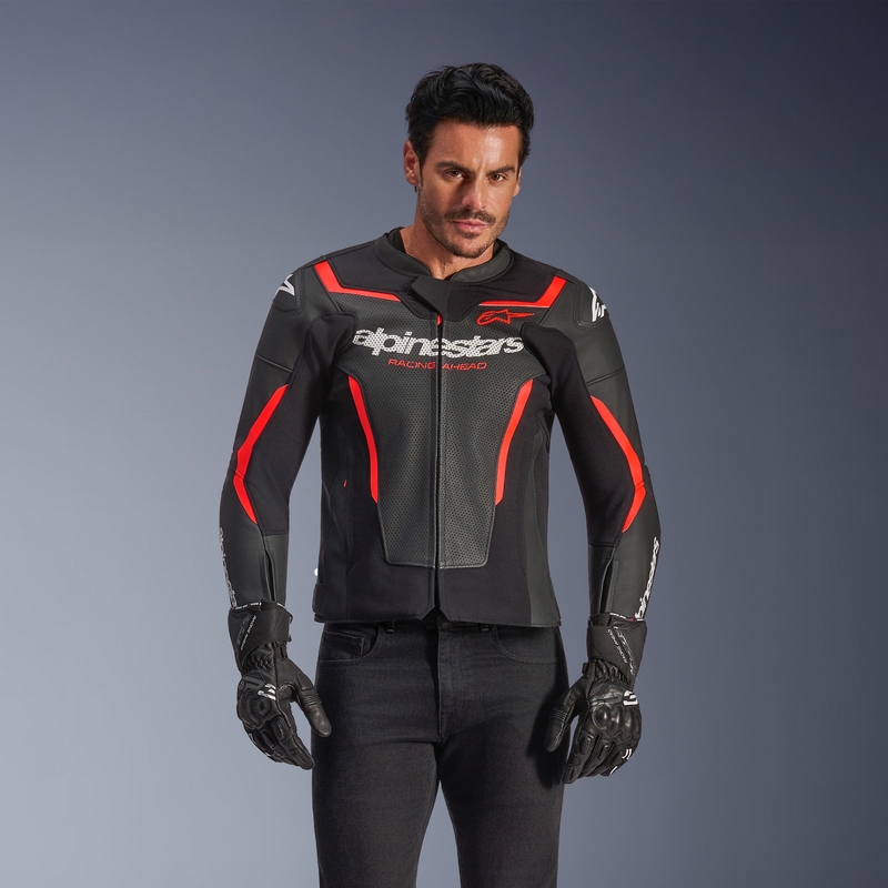 Alpinestars GP Force V2 Airflow nahkjakk must-fluorestseeriv punane-valge