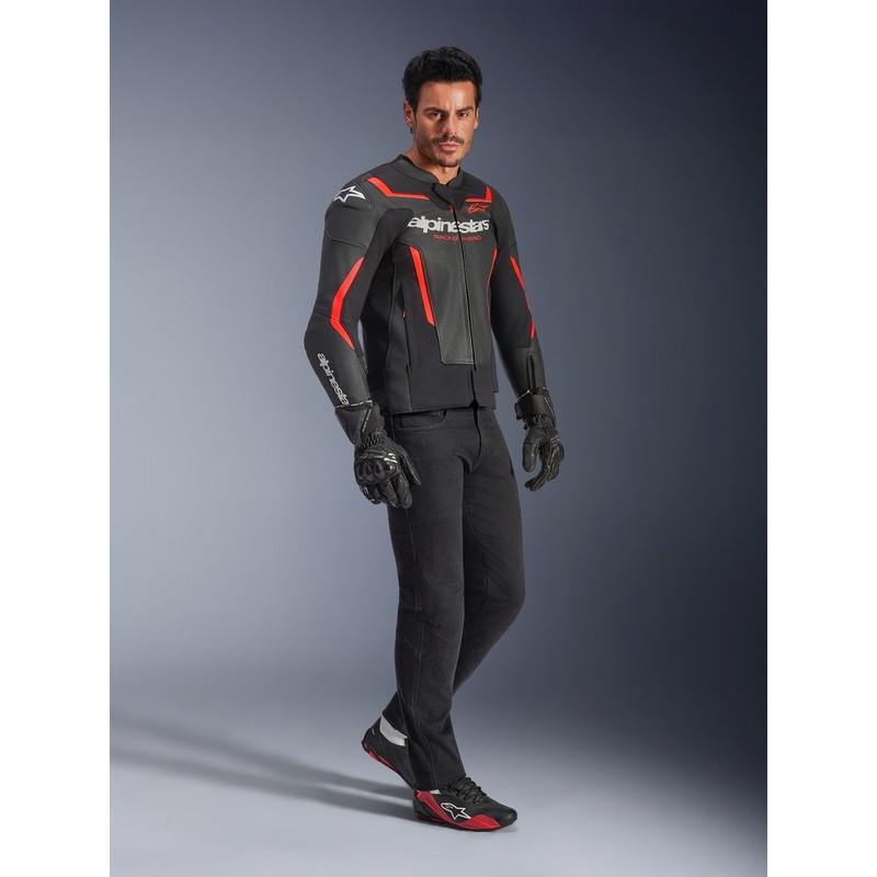 Alpinestars GP Force V2 Airflow nahkjakk must-fluorestseeriv punane-valge