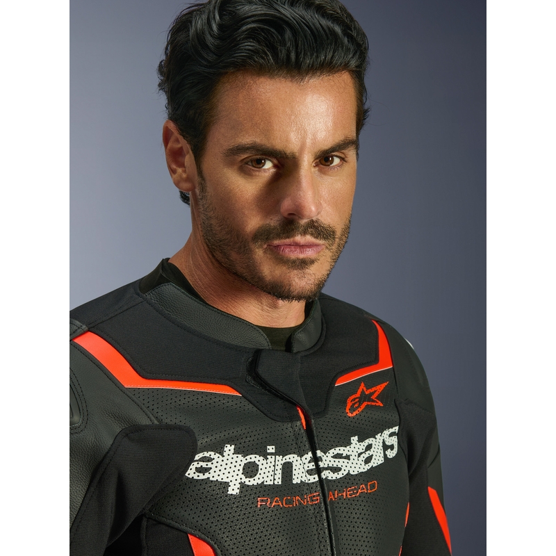 Alpinestars GP Force V2 Airflow nahkjakk must-fluorestseeriv punane-valge