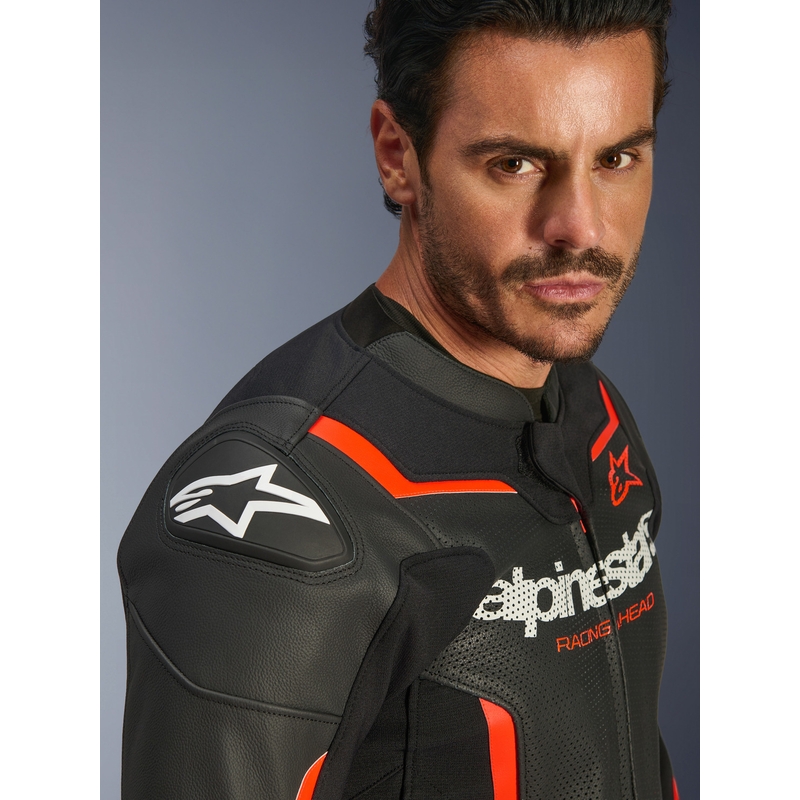 Alpinestars GP Force V2 Airflow nahkjakk must-fluorestseeriv punane-valge