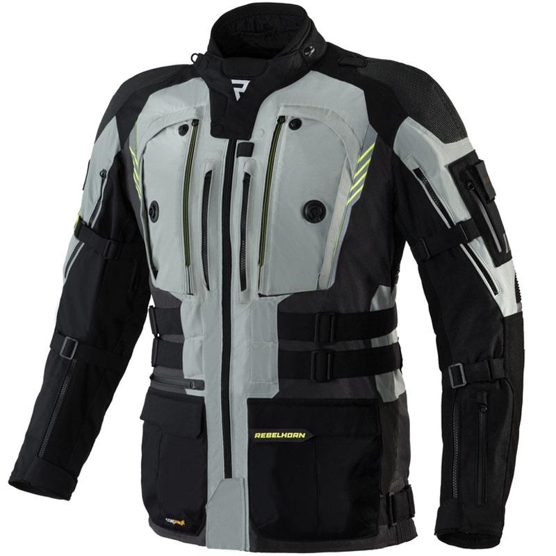 Mootorratta jakk Rebelhorn Patrol hall-must-fluo kollane