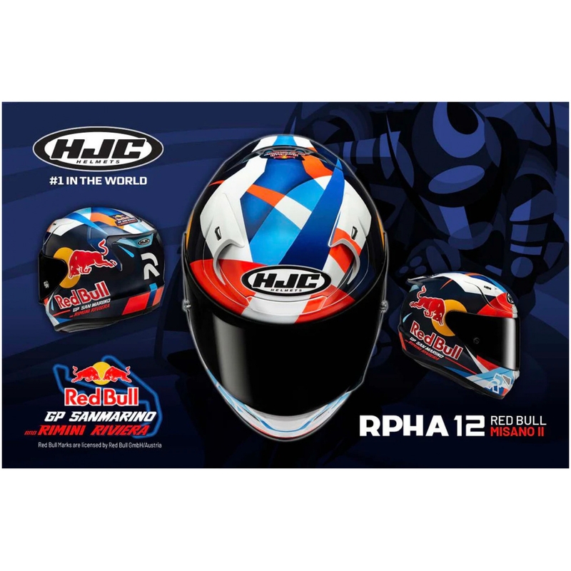 Täismaskiiver mootorrattale HJC RPHA 12 Red Bull Misano GP 2 MC21 sinine-valge-punane