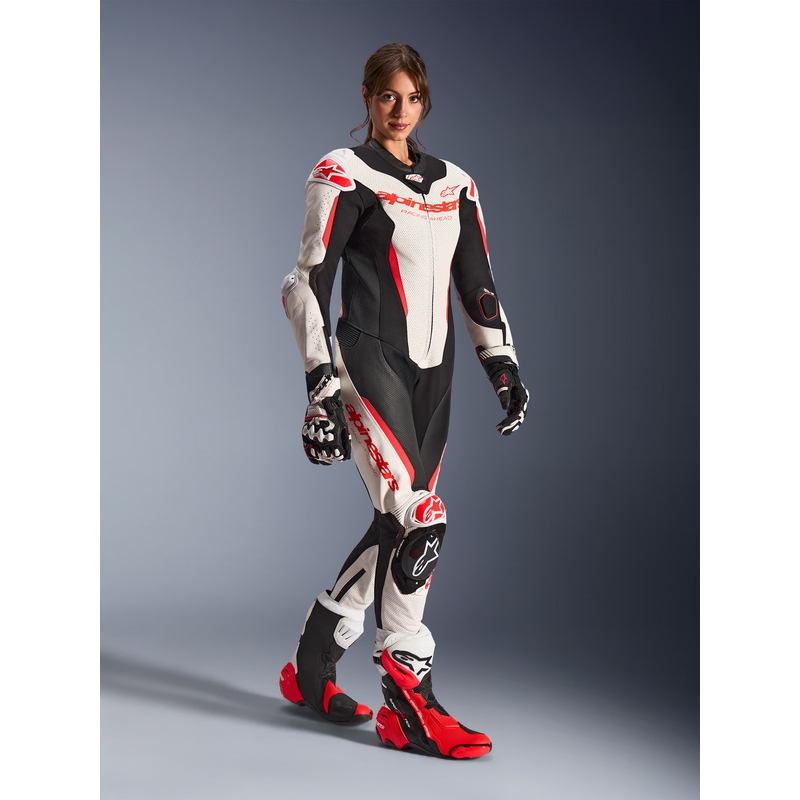 Naiste nahkne mootorrattaülikond Alpinestars Stella GP-R7 valge-fluo punane-must