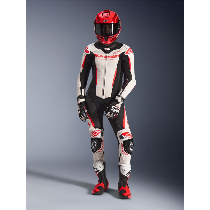Naiste nahkne mootorrattaülikond Alpinestars Stella GP-R7 valge-fluo punane-must