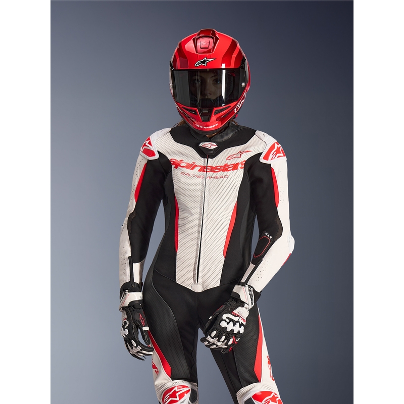 Naiste nahkne mootorrattaülikond Alpinestars Stella GP-R7 valge-fluo punane-must