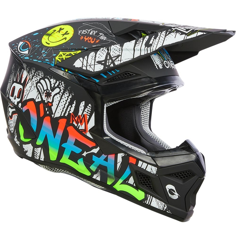 Laste motokrossikiiver O'Neal 3SRS Rancid must-valge