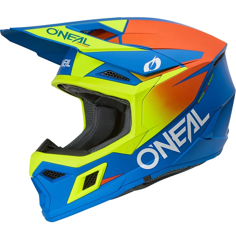 Laste motokrossikiiver O'Neal 3SRS Solid matt sinine-fluorestseeriv kollane