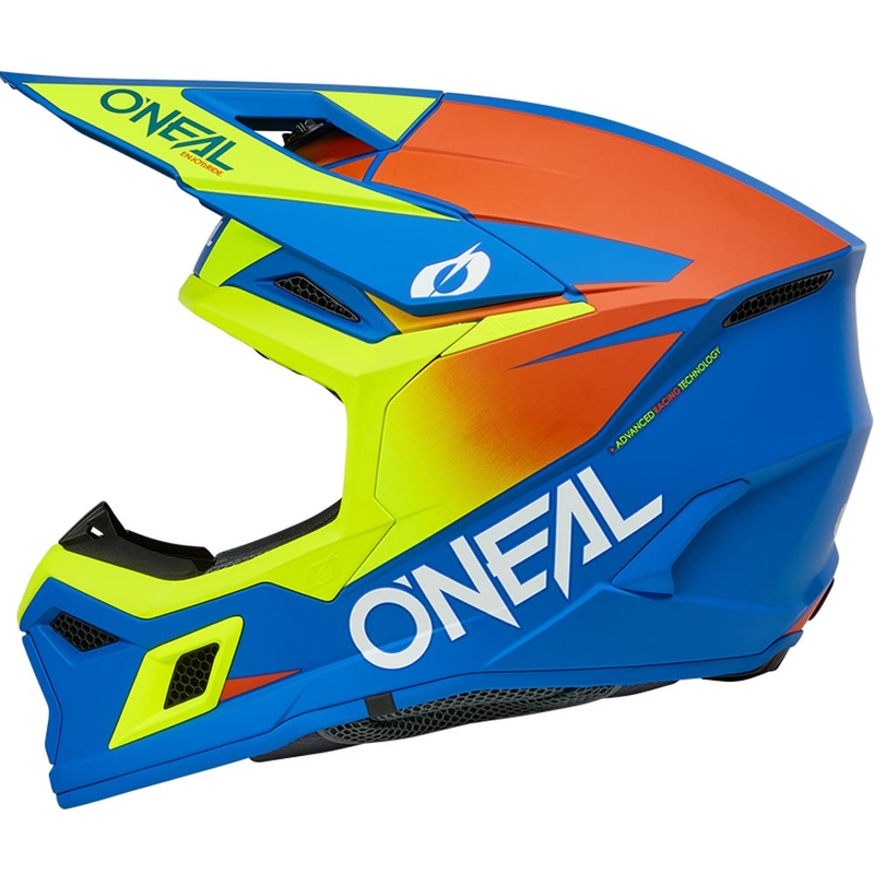Laste motokrossikiiver O'Neal 3SRS Solid matt sinine-fluorestseeriv kollane