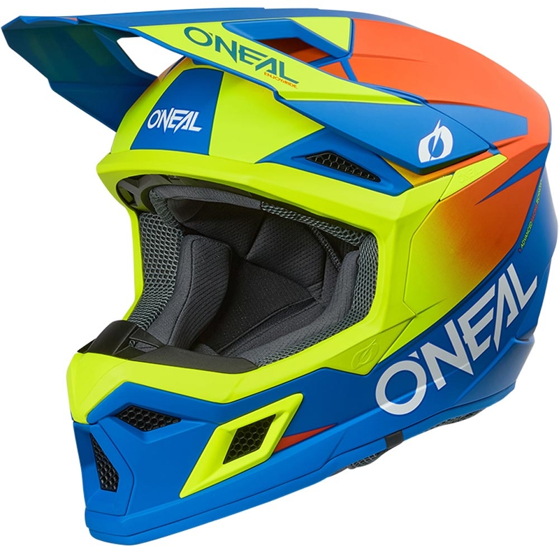 Laste motokrossikiiver O'Neal 3SRS Solid matt sinine-fluorestseeriv kollane