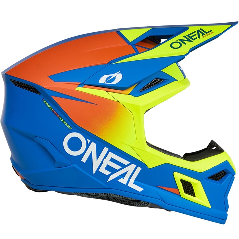 Laste motokrossikiiver O'Neal 3SRS Solid matt sinine-fluorestseeriv kollane
