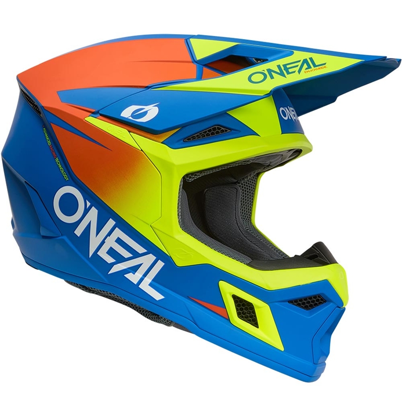 Laste motokrossikiiver O'Neal 3SRS Solid matt sinine-fluorestseeriv kollane