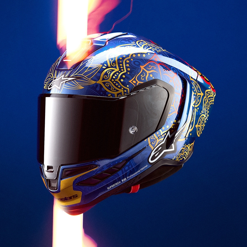 Täismaskiiver Alpinestars Supertech R10 Marthanator piiratud väljaandega JORGE MARTIN sinine pärlkuldpunane