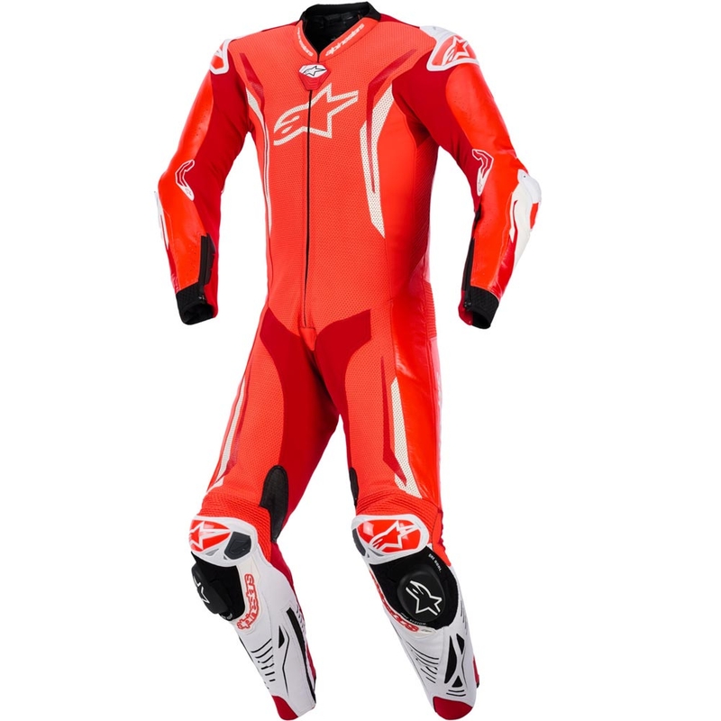 Alpinestars GP TECH V5 ühes tükis mootorratta nahkkombinesoon fluo punane-punane-valge