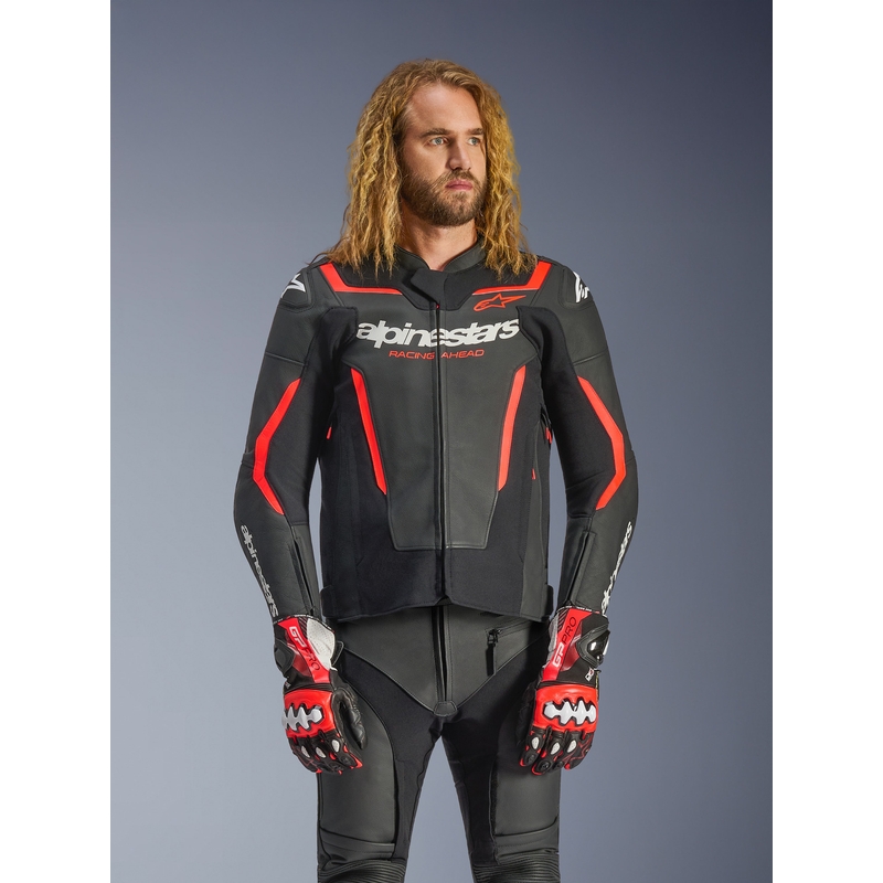 Alpinestars GP Force V2 nahkjakk must-fluorestseeriv punane-valge