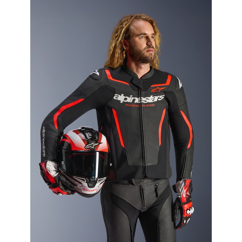 Alpinestars GP Force V2 nahkjakk must-fluorestseeriv punane-valge