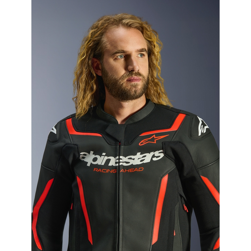 Alpinestars GP Force V2 nahkjakk must-fluorestseeriv punane-valge