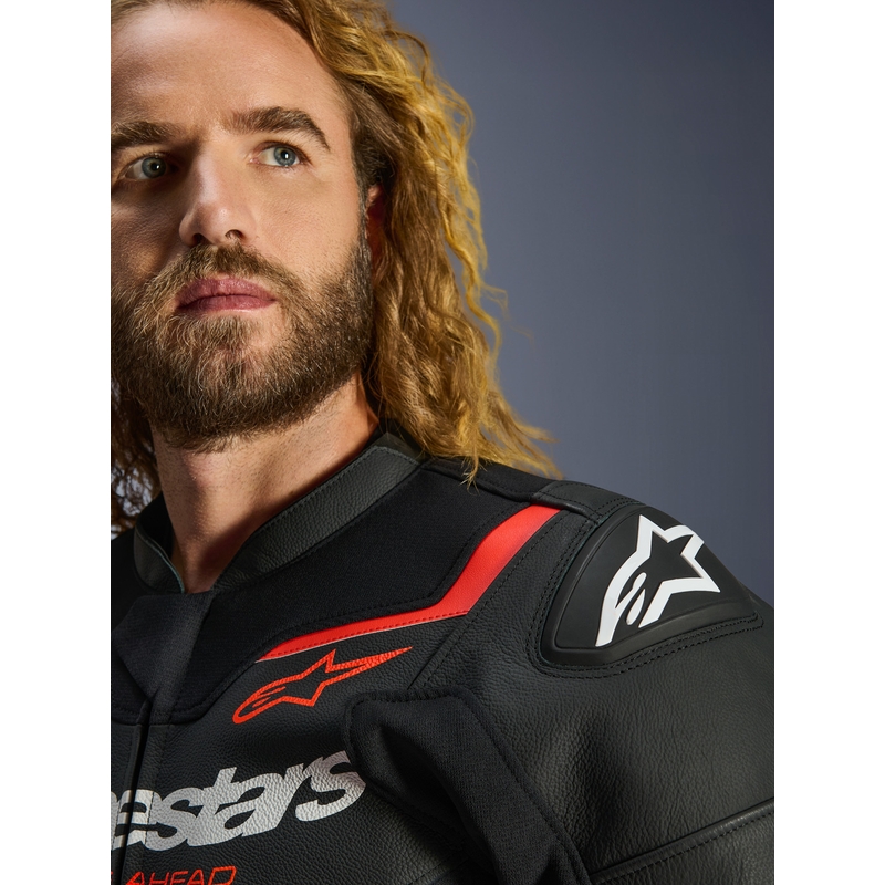 Alpinestars GP Force V2 nahkjakk must-fluorestseeriv punane-valge