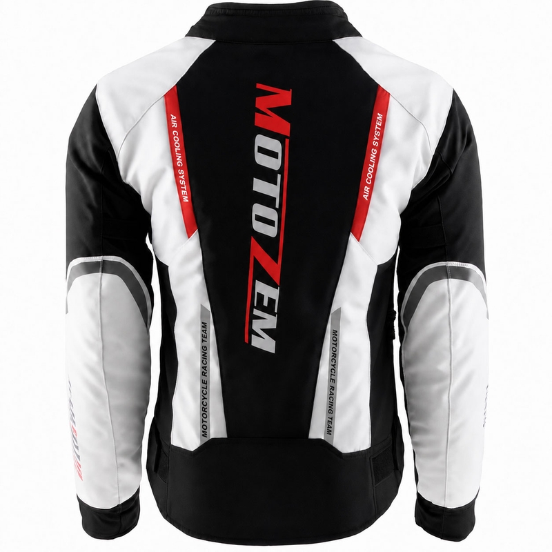 Naiste mootorrattajakk Motozem Team 2 must-valge