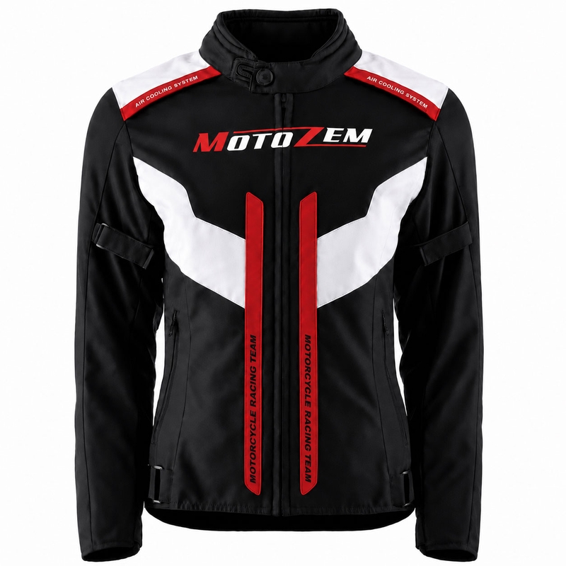 Naiste mootorrattajakk Motozem Team 2 must-valge