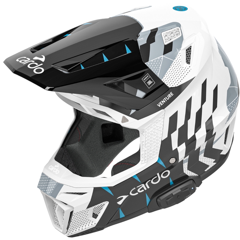 Motokrossi kiiver intercomiga Cardo Venture must-valge-hall