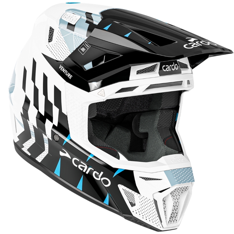 Motokrossi kiiver intercomiga Cardo Venture must-valge-hall