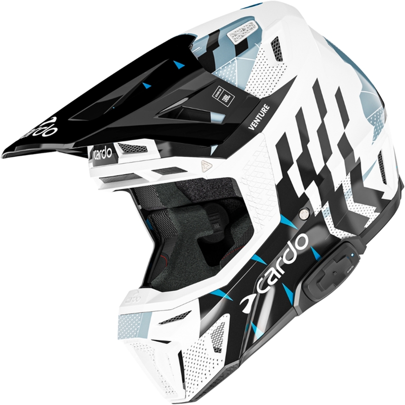 Motokrossi kiiver intercomiga Cardo Venture must-valge-hall