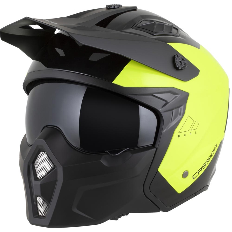 Moodulmootorratta kiiver Cassida Cross Country Dual fluorestsentskollane-must