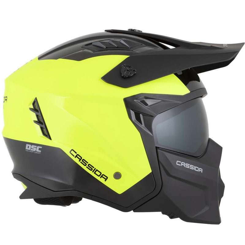 Moodulmootorratta kiiver Cassida Cross Country Dual fluorestsentskollane-must