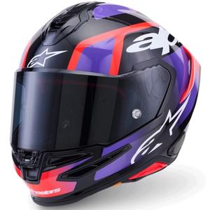 Alpinestars S-R7 Lumen täisnäoga mootorrattakiiver must-lilla-fluorestseeriv punane-valge
