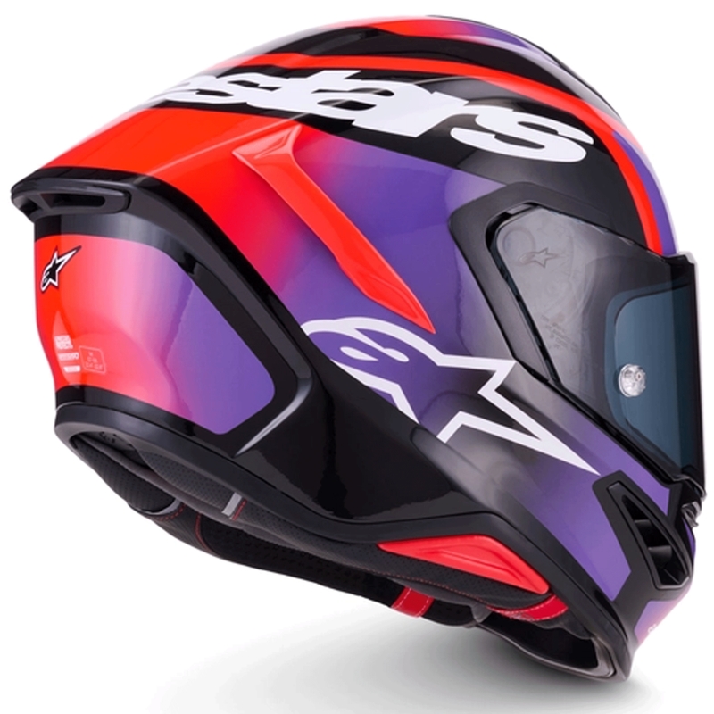 Alpinestars S-R7 Lumen täisnäoga mootorrattakiiver must-lilla-fluorestseeriv punane-valge
