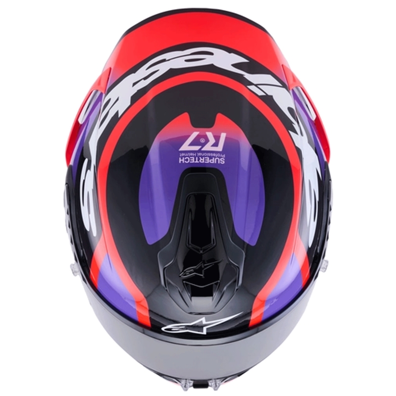 Alpinestars S-R7 Lumen täisnäoga mootorrattakiiver must-lilla-fluorestseeriv punane-valge