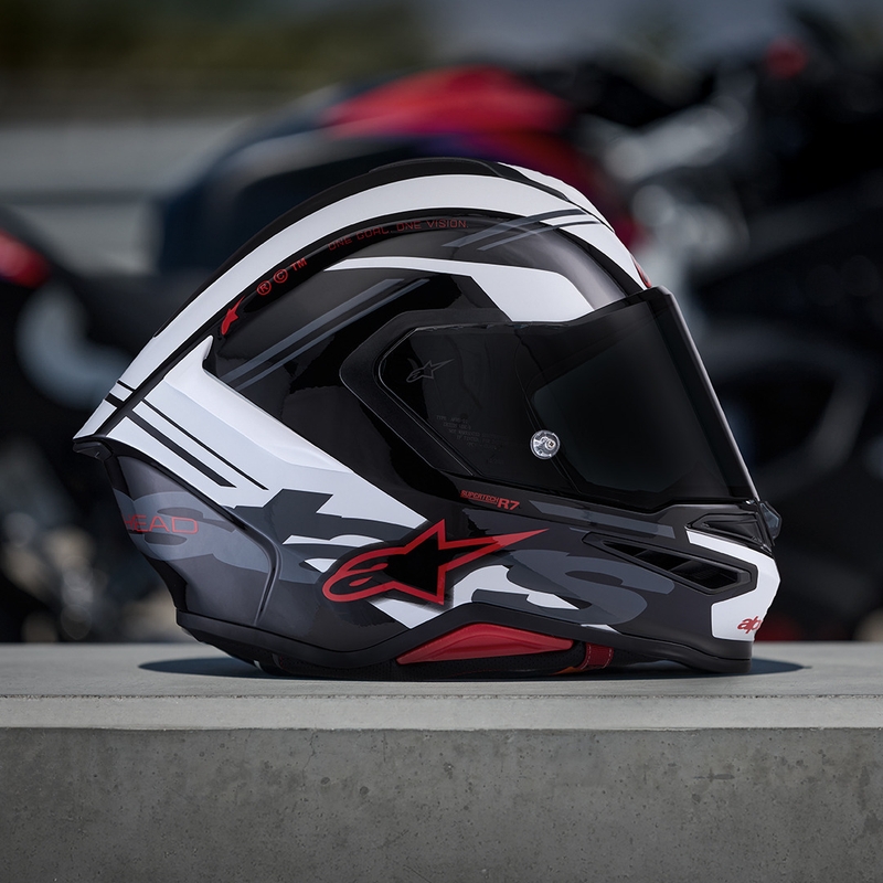 Alpinestars S-R7 A-Core täismaskiga mootorrattakiiver must-valge-punane