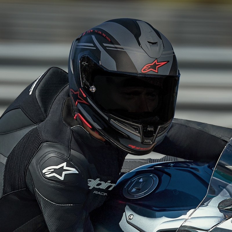 Täismaskiiver mootorrattale Alpinestars S-R7 A-Core must-hall-punane matt