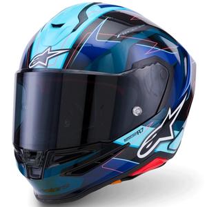 Alpinestars S-R7 Kinetis täismaski mootorrattakiiver must-sinine-fluorestseeriv roosa-valge