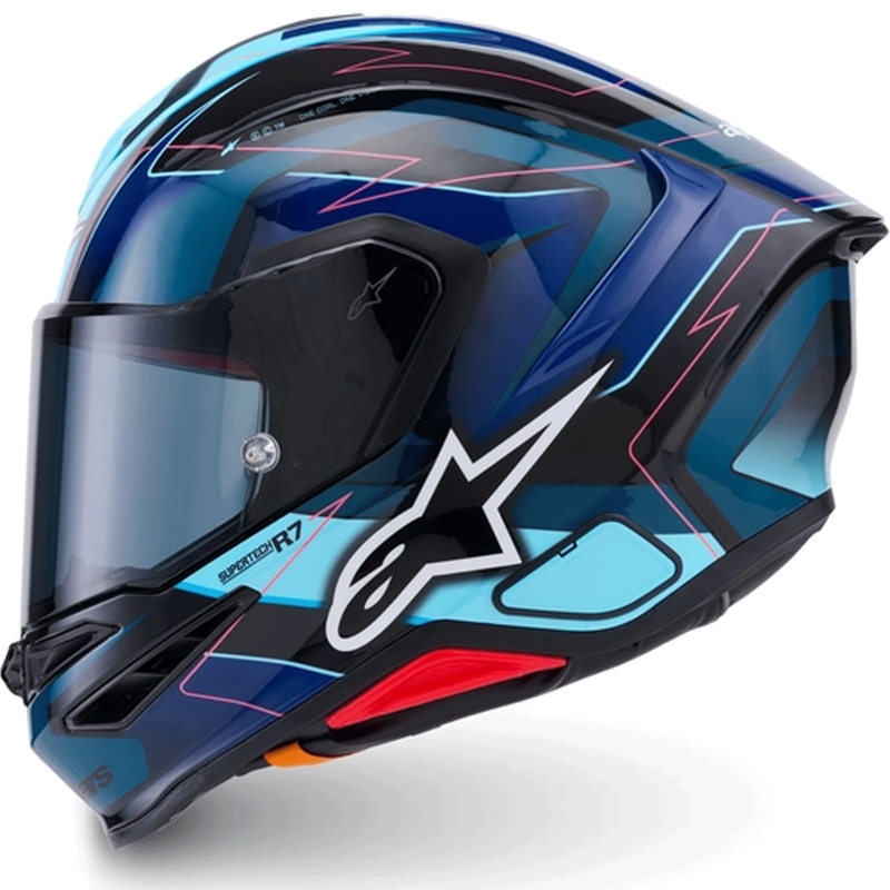 Alpinestars S-R7 Kinetis täismaski mootorrattakiiver must-sinine-fluorestseeriv roosa-valge