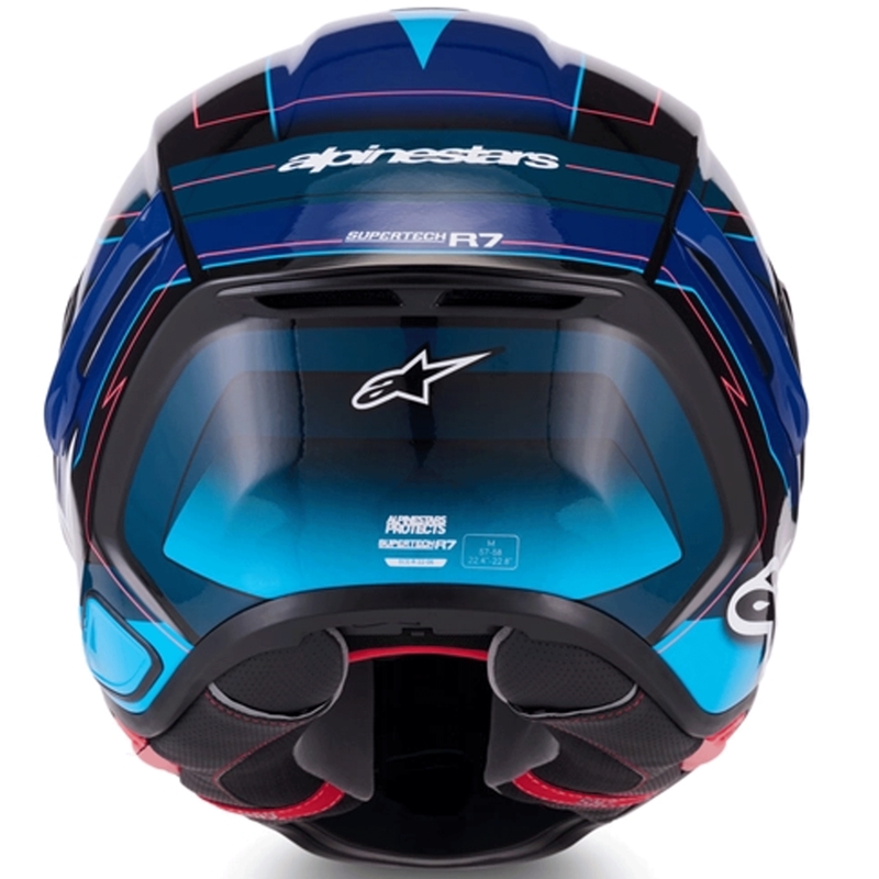 Alpinestars S-R7 Kinetis täismaski mootorrattakiiver must-sinine-fluorestseeriv roosa-valge