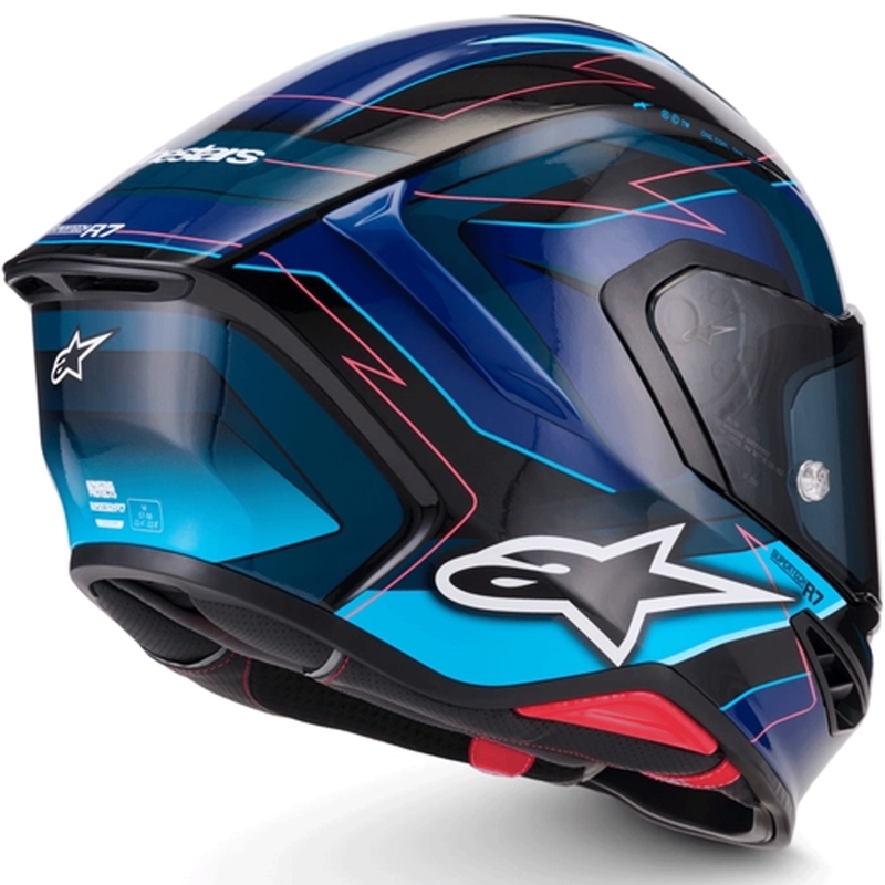 Alpinestars S-R7 Kinetis täismaski mootorrattakiiver must-sinine-fluorestseeriv roosa-valge