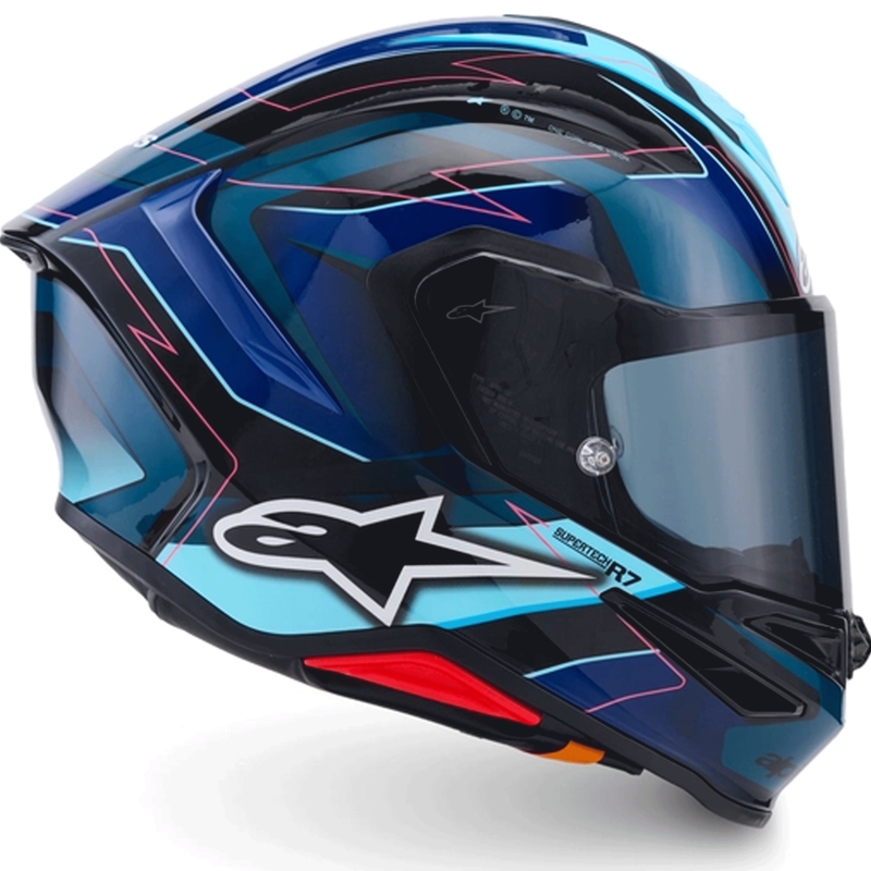 Alpinestars S-R7 Kinetis täismaski mootorrattakiiver must-sinine-fluorestseeriv roosa-valge